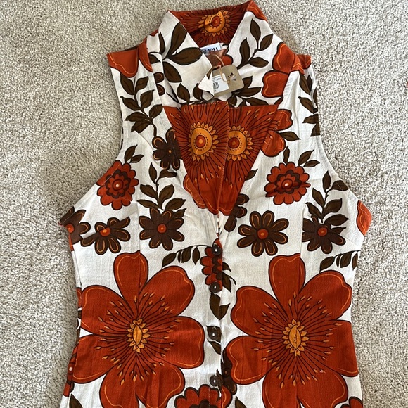 Her Pony- Orange Flower Patterned Mini Dress - Picture 3 of 6